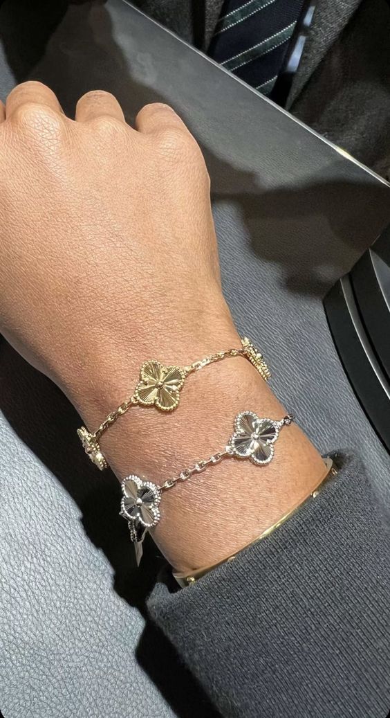 KLEEBLATT ARMBANDSET | GOLD SILBER